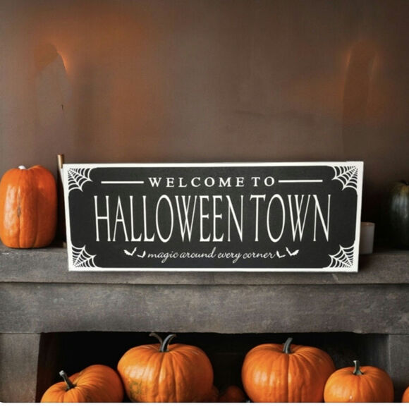 Nightmare Before Christmas "Welcome To Halloween Town" Black Wooden Wall Sign